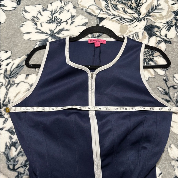 Betsey Johnson Navy Blue White Trim Zip Front Sleeveless Dress Size 8 - Picture 5 of 7